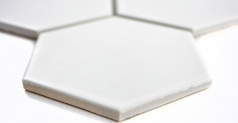 Hexagonal hexagon mosaic tile ceramic XL white matt kitchen tile WC bathroom tile splashback wall cladding - MOS11F-0111
