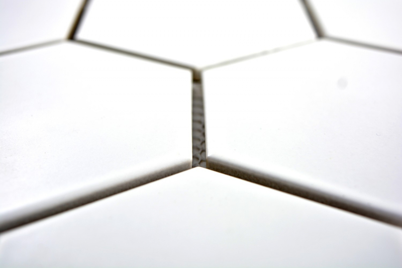 Hexagonale Sechseck Mosaik Fliese Keramik XL weiß matt Küchenfliese WC Badfliese Spritzschutz Wandverblender - MOS11F-0111