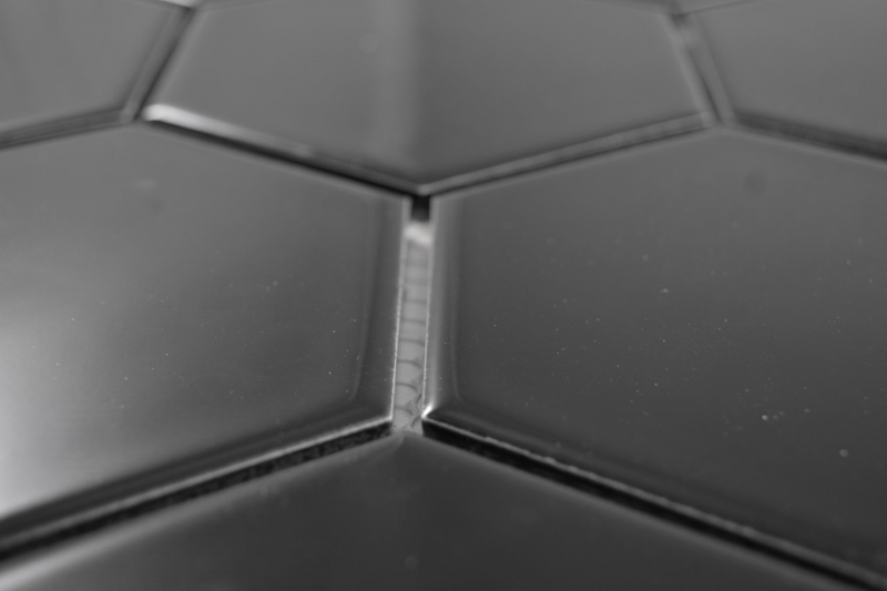 Hexagonal hexagon mosaic tile ceramic XL black glossy kitchen tile WC bathroom tile wall cladding - MOS11F-0301