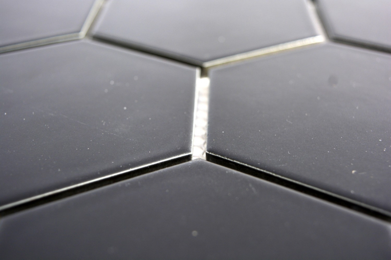 Hexagonale Sechseck Mosaik Fliese Keramik XL schwarz matt Küche Fliese WC Badfliese Spritzschutz Fliesenspiegel - MOS11F-0311