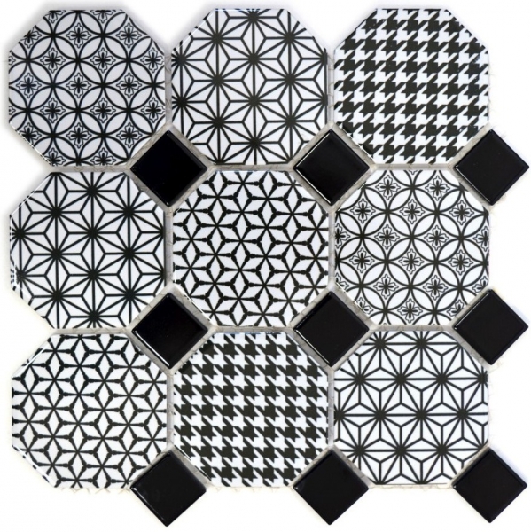 Hand sample mosaic tile ceramic octagon MISTO white glossy black mosaic wall kitchen splashback MOSOcta-0301_m