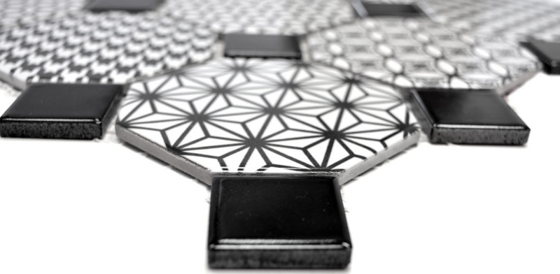 Mosaikfliesen Keramik Octagon MISTO weiß glänzend schwarz Mosaikwand Küchenrückwand MOSOcta-0301_f | 10 Mosaikmatten