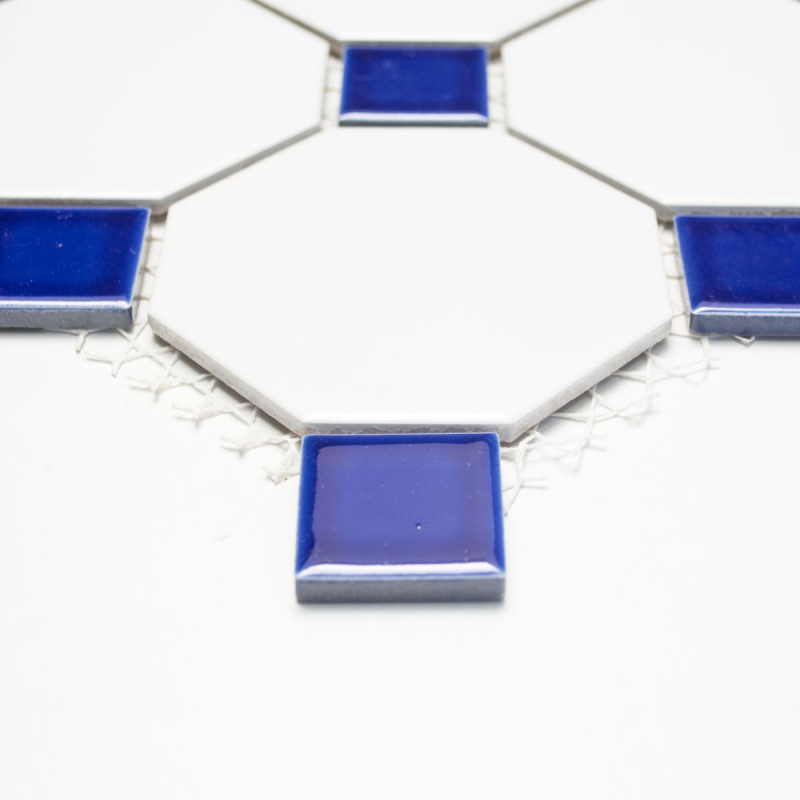 Mosaikfliesen Keramik Octagonal weiß matt kobaltblau glänzend Mosaikwand Küchenrückwand MOSOcta-180_f | 10 Mosaikmatten