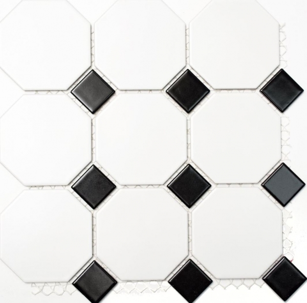 Piastrella di mosaico dipinta a mano in ceramica ottagonale bianca opaca nera lucida piastrella da parete per bagno MOSOcta-190_m