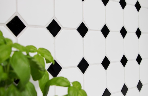 Octagonal octagon mosaic tile ceramic white matt black glossy wall tile bathroom tile MOSOcta-190
