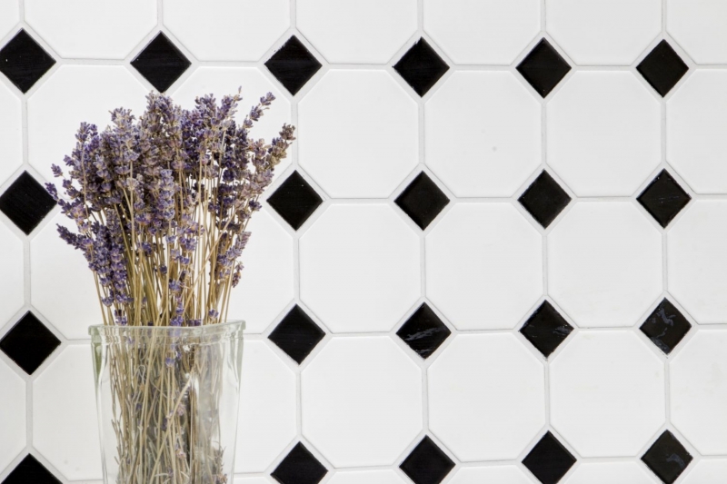 Octagonal octagon mosaic tile ceramic white matt black glossy wall tile bathroom tile MOSOcta-190