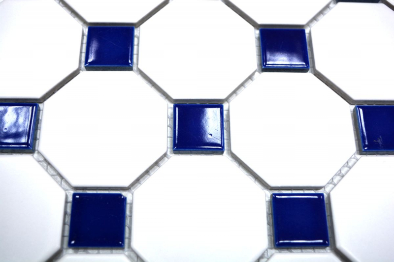Piastrelle mosaico ceramica blu ottagono bianco opaco blu lucido cucina splashback MOS13-OctaG464_f | 10 tappetini mosaico