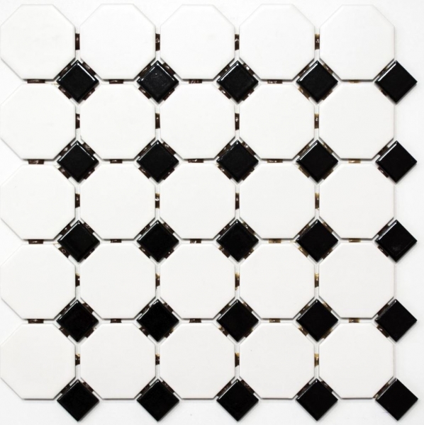 Motif main Mosaïque Céramique Octagon blanc mat noir brillant Carrelage mural Carrelage de salle de bain MOS13-OctaG468_m