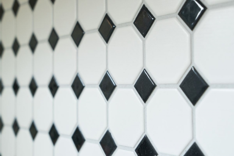 Octagonal octogonal Carreau de mosaïque Céramique blanc mat noir brillant Carreau de mur Carreau de salle de bain MOS13-OctaG468