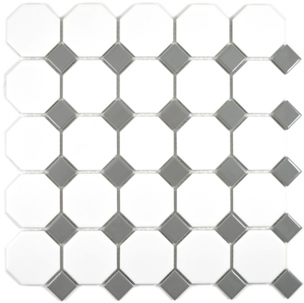 Octagonal octogonal Carreau de mosaïque Céramique gris métal blanc mat métal brillant Carrelage - MOS13-0122