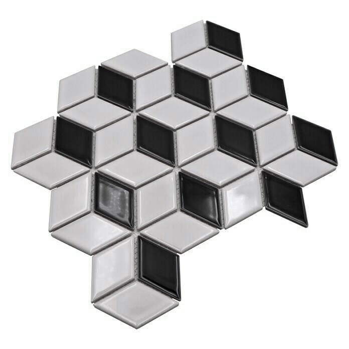 Cube Mosaïque Céramique 3D blanc noir brillant Carreau de mur Carreau de salle de bain Carreau de cuisine - MOS13-OV01