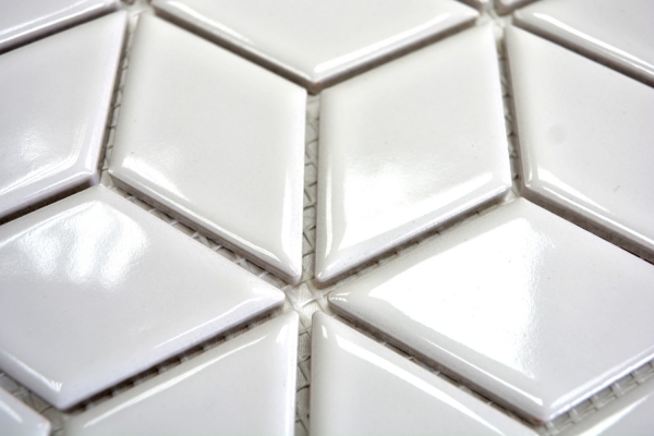 Würfel Mosaik Fliese Keramik 3D weiß glänzend Wandfliesen Badfliese Küchenfliese - MOS13OV-0101
