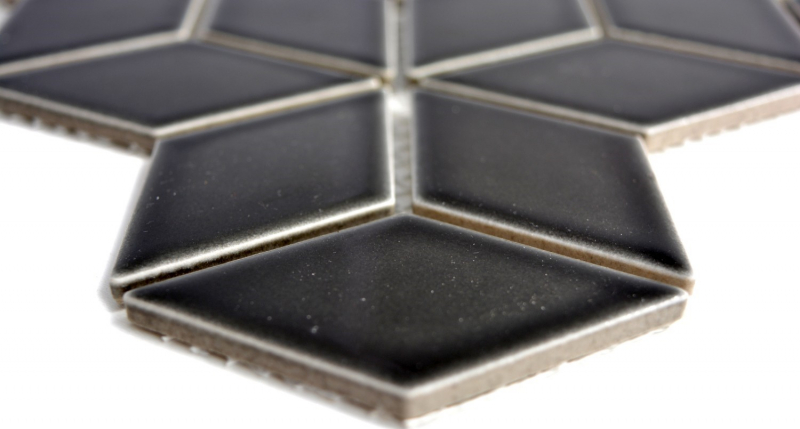 Piastrella di mosaico dipinta a mano in ceramica nera 3D cubo nero lucido backsplash MOS13OV-0301_m
