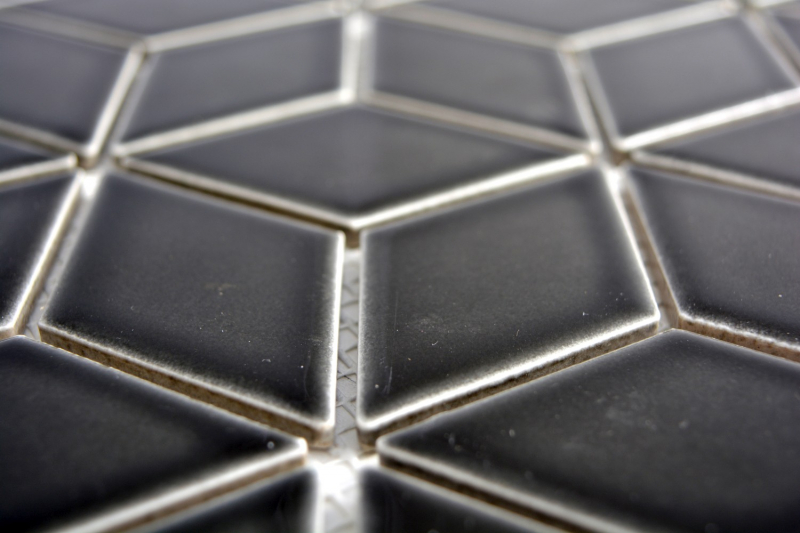 Piastrelle a mosaico in ceramica nera 3D cubo nero lucido backsplash MOS13OV-0301_f | 10 tappetini a mosaico