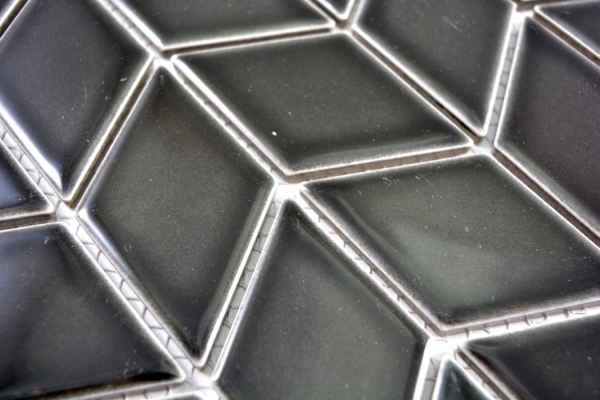 Piastrelle mosaico ceramica bianco diamante nero lucido onda alzatina cucina MOS13DS-0302_f | 10 tappetini mosaico