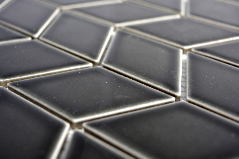 Retro Mosaik Fliese Keramik Diamant schwarz glänzend Welle Küchenrückwand Spritzschutz MOS13DS-0302