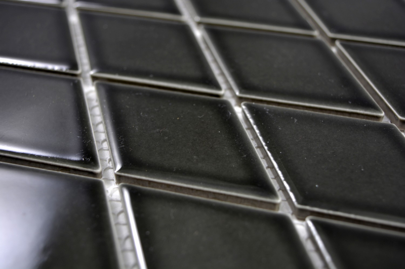 Retro Mosaik Fliese Keramik Diamant schwarz glänzend Duschrückwand Fliesenspiegel Küche MOS13-DS0301