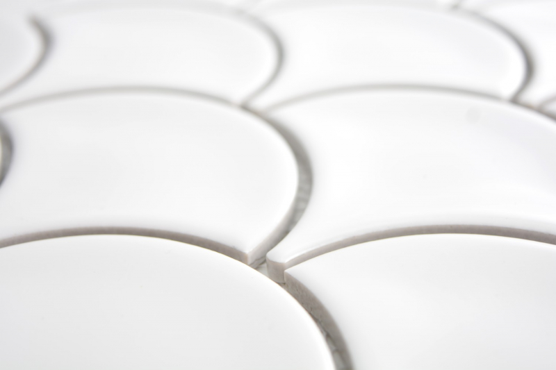 Mosaik Fliese Keramik Fächer weiß glänzend Fliese WC Badfliese MOS13-FS01_f | 10 Mosaikmatten