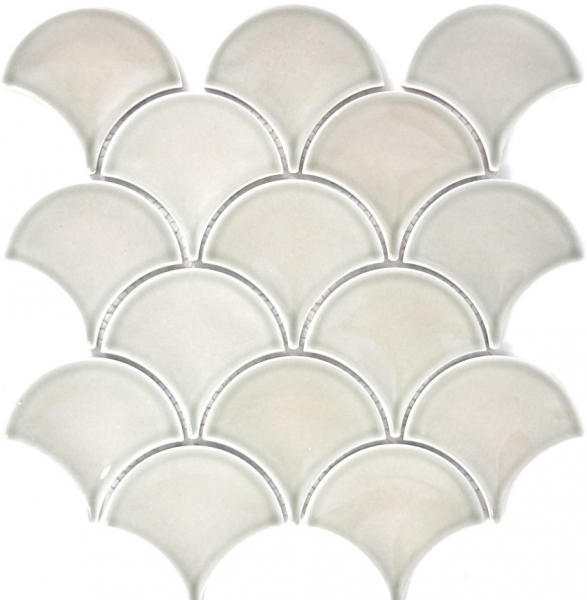 Fächer Mosaik Fliese Keramik Fischschuppen Tropfen pastell steingrau Badfliese Wandfliese Küche - MOS13-FS02