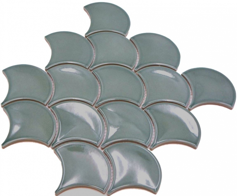 Fan mosaic tile ceramic fish scale drop pastel petrol tile WC bathroom tile kitchen wall - MOS13-FS18