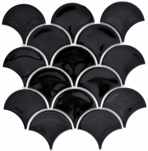 Mosaïque carreau céramique éventail noir brillant carreau WC carreau salle de bain MOS13-FS03_f | 10 tapis mosaïque