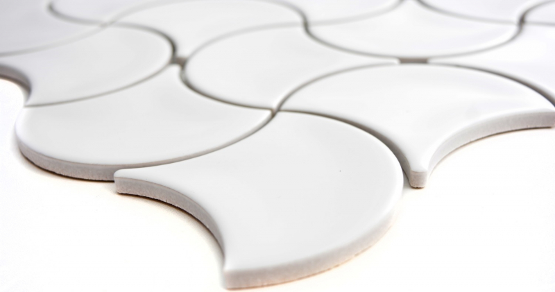Mano modello mosaico piastrelle ceramica ventaglio bianco lucido onda parete piastrella bagno MOS13-FSW01_m