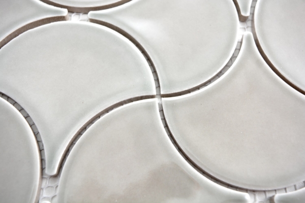Handmuster Mosaik Fliese Keramik grau Fächer steingrau glänzend Wandfliesen Badfliese Welle MOS13-FSW02_m