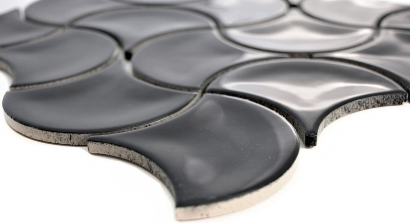 Mosaic tile ceramic fan black glossy wave wall tile bathroom tile MOS13-FSW03_f | 10 mosaic mats