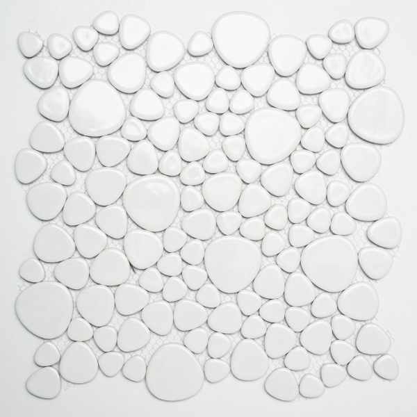 Pebble mosaic Pebbles ceramic drops white glossy shower tray tile backsplash MOS12-0102
