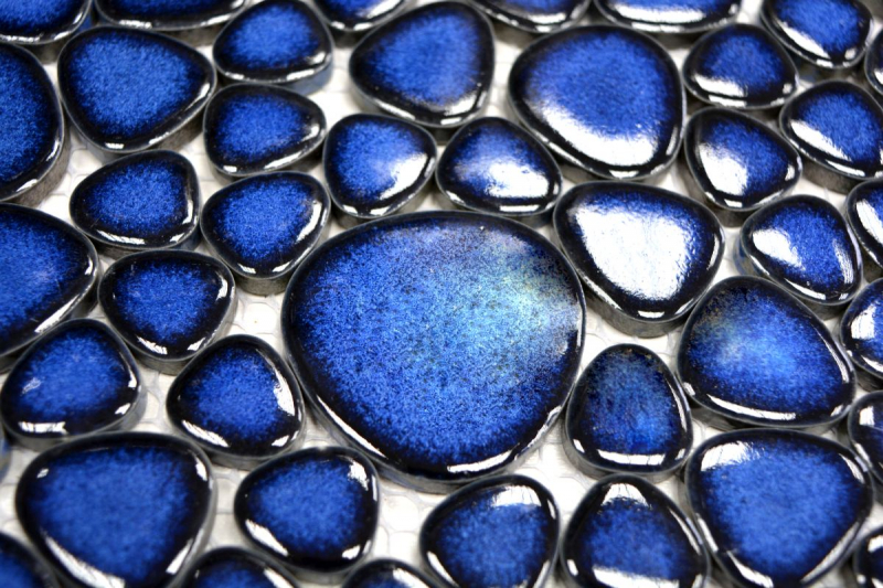 Mosaïque de galets Pebbles céramique bleu brillant receveur de douche carrelage MOS12-0405_f | 10 tapis de mosaïque