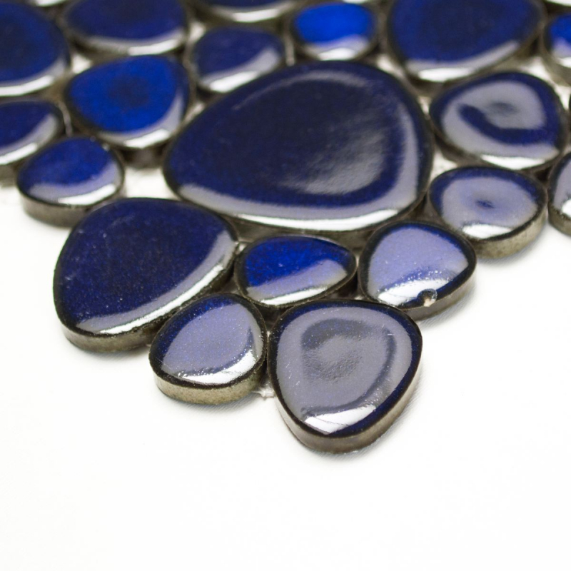 Mosaico di ciottoli Ciottoli di ceramica blu lucido piatto doccia backsplash MOS12-0405_f | 10 tappetini a mosaico