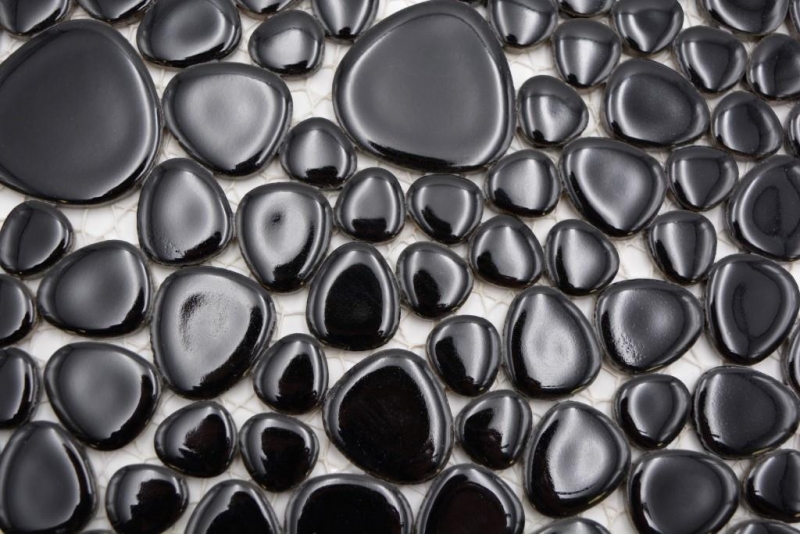 Pebble mosaic Pebbles ceramic drops black glossy shower tray tile backsplash MOS12-0302