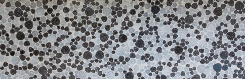 Kieselmosaik Pebbles Keramikdrops grau schwarz Spots Duschtasse Fliesenspiegel MOS12-0103