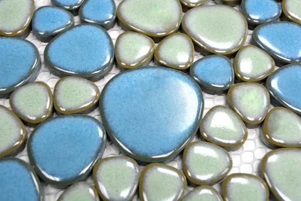 Mosaico di ciottoli dipinto a mano Ciottoli in ceramica verde turchese azzurro backsplash doccia MOS12-0401_m