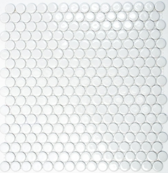 Motif à main Mosaïque en forme de bouton LOOP mosaïque ronde blanc brillant mur cuisine douche SALLE DE BAINS MOS10-0102_m