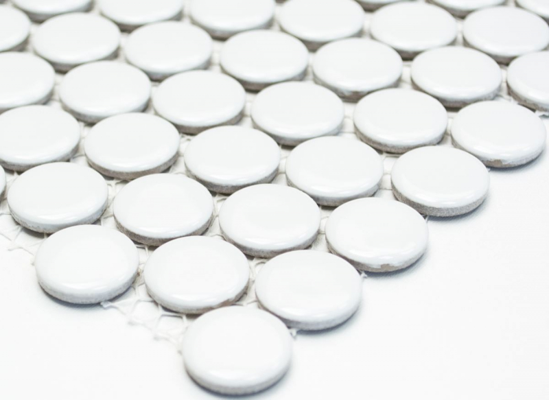 Button mosaic LOOP round mosaic white glossy wall kitchen shower BAD MOS10-0102_f | 10 mosaic mats