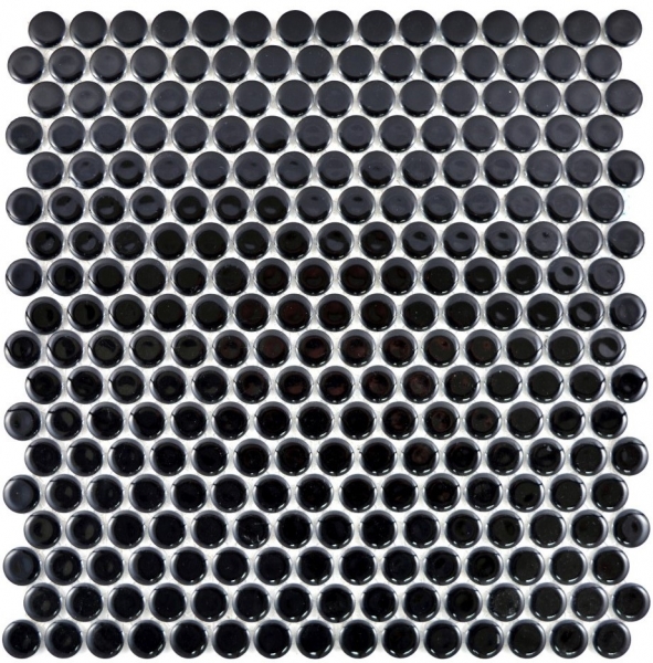 Button mosaic LOOP round mosaic black glossy wall kitchen shower BAD MOS10-0300_f | 10 mosaic mats