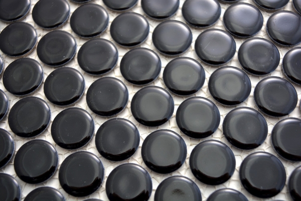 Knopfmosaik LOOP Rundmosaik schwarz glänzend Wand Küche Dusche BAD MOS10-0300_f | 10 Mosaikmatten