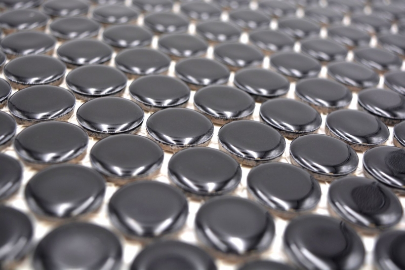 Mosaïque bouton LOOP mosaïque ronde noir brillant mur cuisine douche SALLE DE BAINS MOS10-0300_f | 10 Tapis de mosaïque