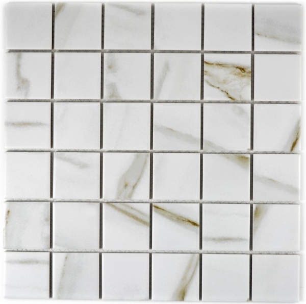 Mosaikfliese Calacatta weiß beige Keramik Feinsteinzeug Fliesenspiegel MOS14-0112_f | 10 Mosaikmatten