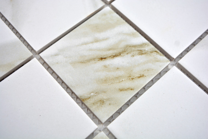 Motif manuel Carreau de mosaïque Calacatta blanc beige Céramique Carreau de salle de bain MOS16-0112_m