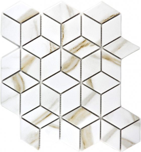 Mosaïque Céramique blanche Diamant POV Calacatta Carreaux muraux Carreaux de salle de bain MOS13-0112_f | 10 Tapis de mosaïque