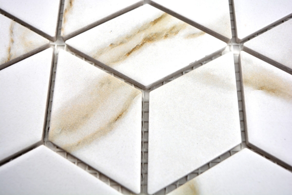 Motif main Mosaïque Céramique blanche Diamant POV Calacatta Carreaux muraux Carreaux salle de bain MOS13-0112_m
