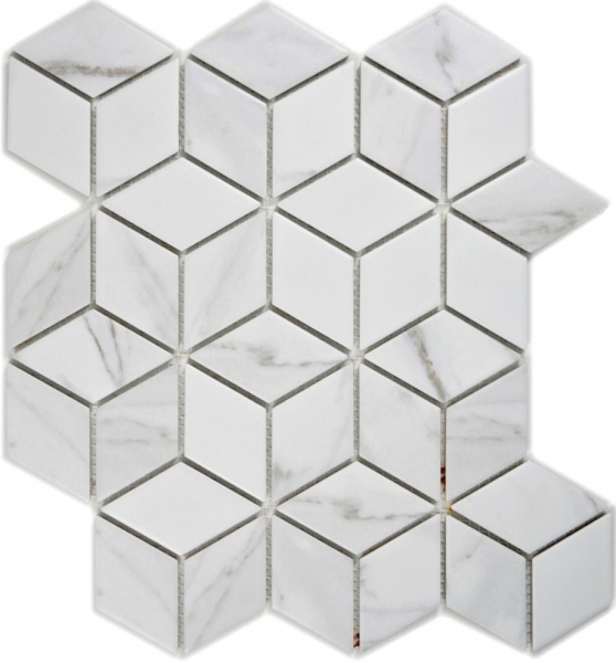Piastrella di mosaico in ceramica bianca diamante POV Carrara piastrella da parete bagno MOS13-0102_f | 10 tappetini a mosaico
