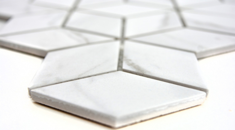 Piastrella di mosaico in ceramica bianca diamante POV Carrara piastrella da parete bagno MOS13-0102_f | 10 tappetini a mosaico