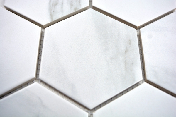 Hand-patterned mosaic tile ceramic white hexagon Carrara wall tile bathroom tile MOS11F-0102_m