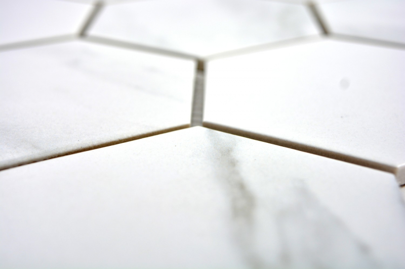 Mosaïque Céramique blanche Hexagon Carrara Carreaux muraux Salle de bain MOS11F-0102_f | 10 Tapis de mosaïque
