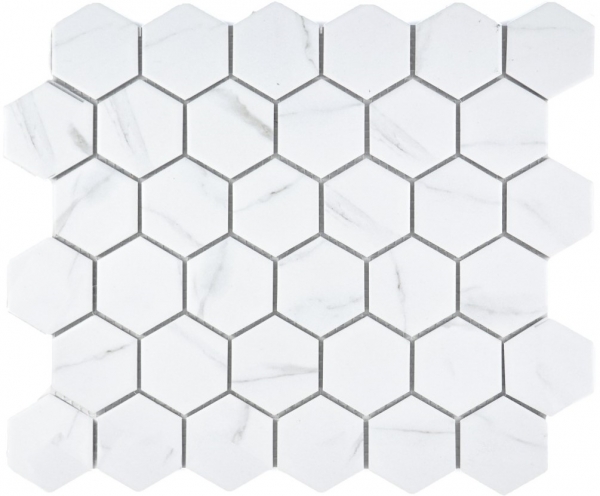 Hexagonale Sechseck Mosaik Fliese Keramik weiß anthrazit Carrara Wandfliesen Badfliese Küchenwand WC - MOS11G-0102