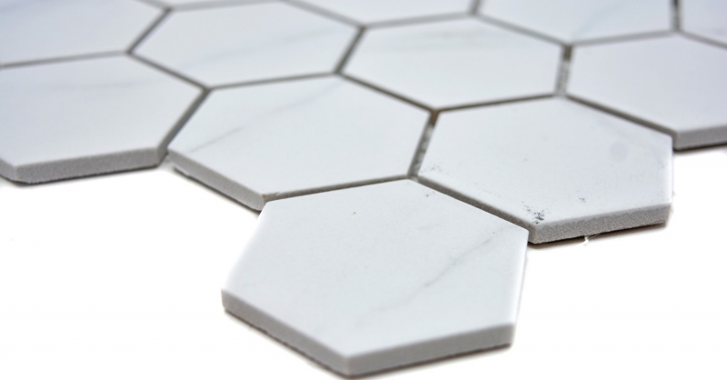 Piastrella di mosaico in ceramica bianca esagonale Carrara piastrella da parete bagno MOS11G-0102_f | 10 tappetini a mosaico
