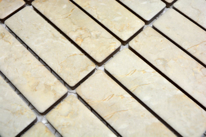 Piastrella a mosaico ceramica tondini effetto pietra beige chiaro backsplash cucina MOS24-STSO45_f | 10 tappetini a mosaico
